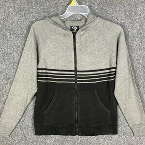 Elevani Hoodie Boys 12 Yrs‎ Full Zip Knit Striped Gray Black 100% Acrylic